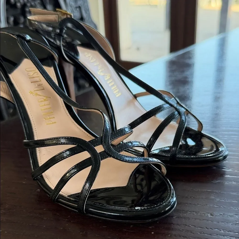 Rene Caovilla Black Patent Strappy Heels
